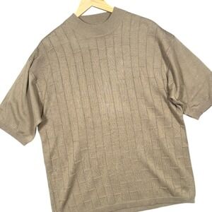 IRVINE PARK‎ Mens Taupe Grid Pattern Mock Neck Short Sleeve Knit Sweater XLG